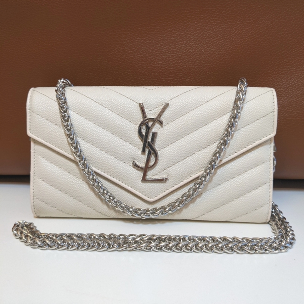 YSL Yves saint Laurent white caviar long wallet. Converted to crossbody.